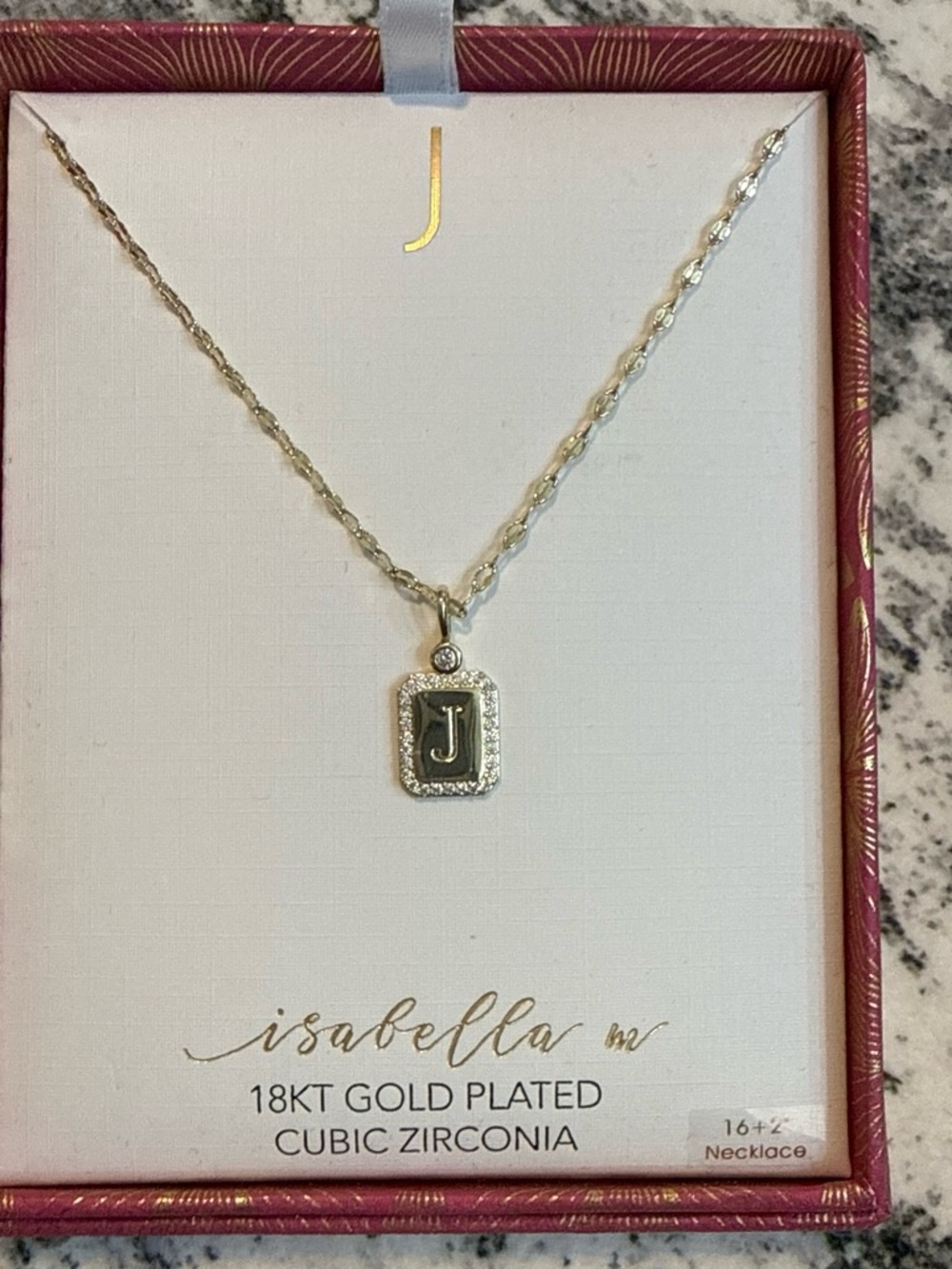 Abella Gold-Plated 'J' Initial Pendant Necklace with CZ Accents